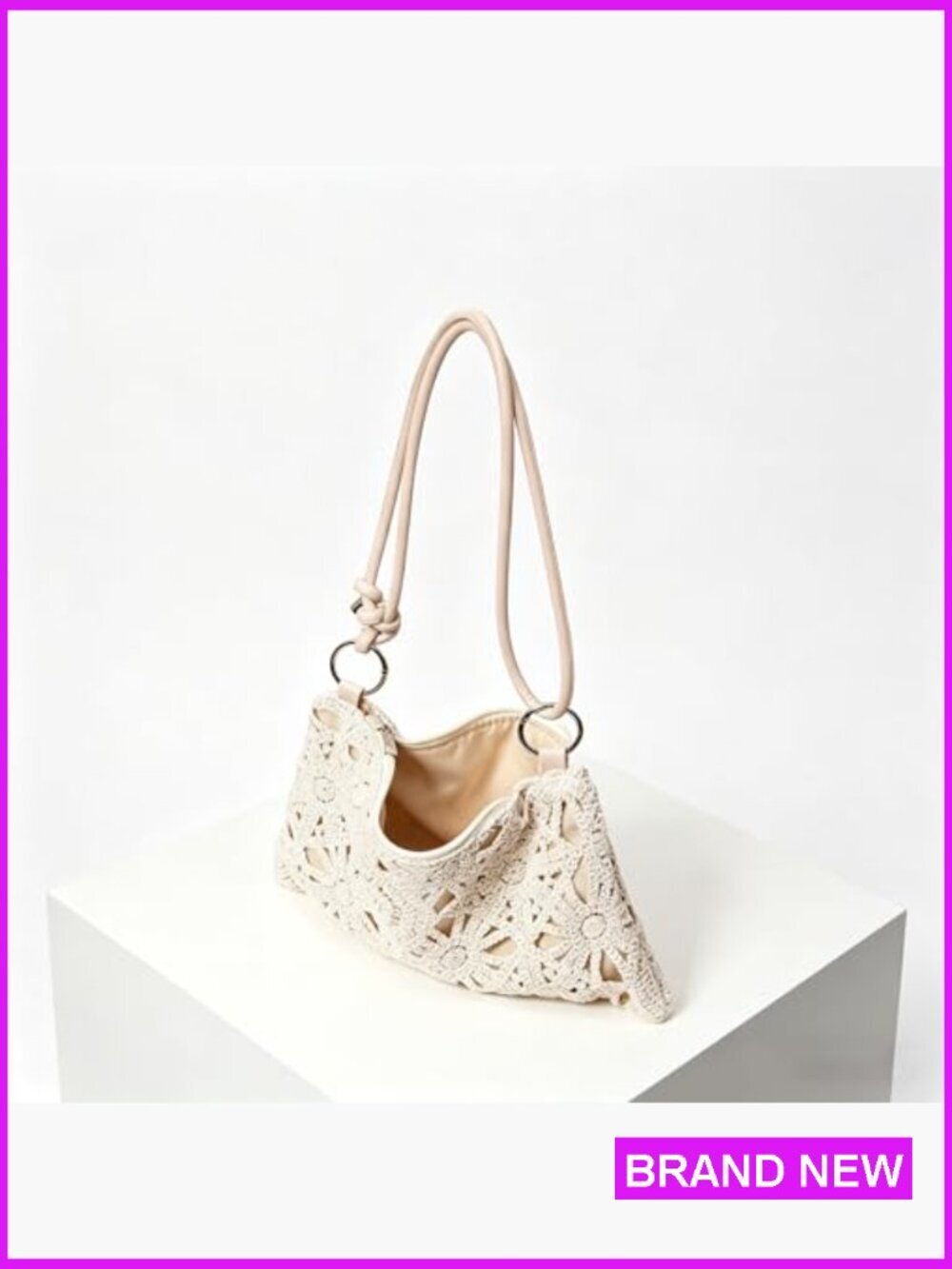 Floral Hollow Out Woven Boho Shoulder Bag Metal Clasp Summer Travel Beach - Picture 4 of 7